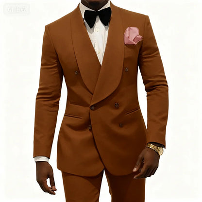Men's Double Breasted 2-Piece Wedding Suit with Rose Jacket — Smoking Suit for Men