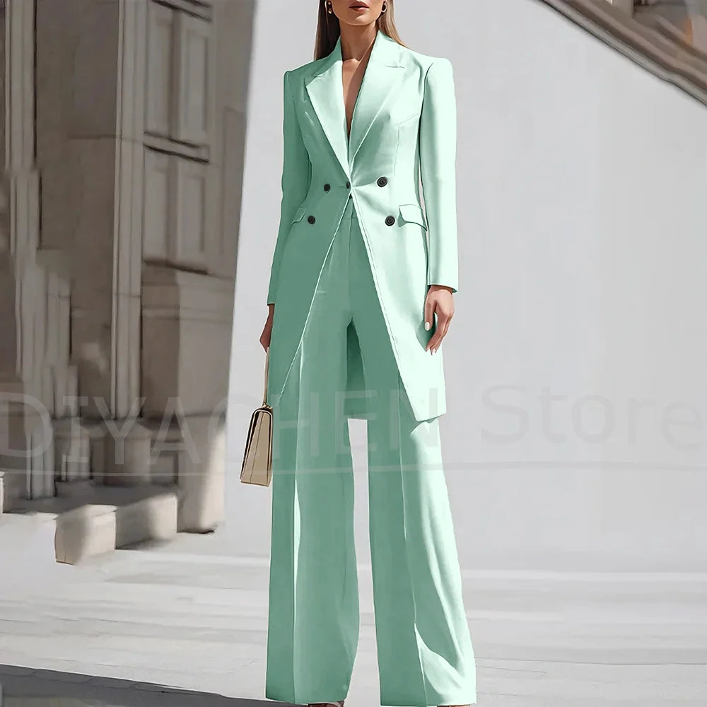 Luxury Women Pants Sets 2 Piece Chic Peak Lapel Double Breasted Outfit Fashion Elegant Daily Casual Party Office Lady Suits