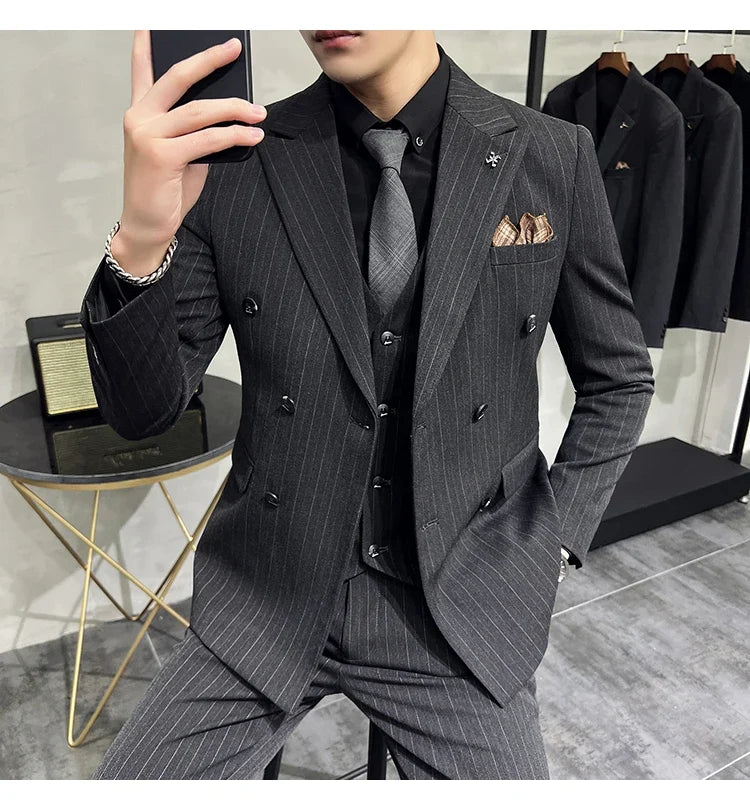Men's Classic Striped 3-Piece Suit for Wedding, Business & Formal Occasions