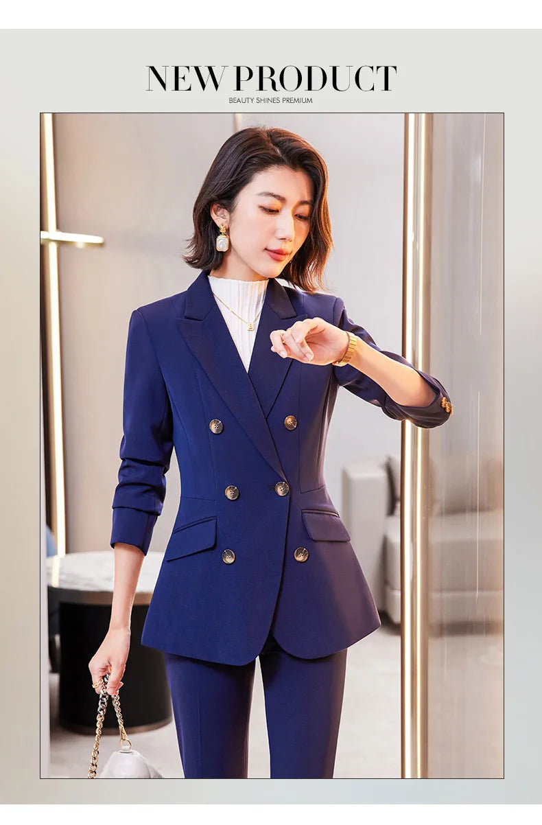 High Quality Fabric Formal Uniform Designs Pantsuits Women Business Work Wear Blazers Trousers Set Autumn Winter Professional