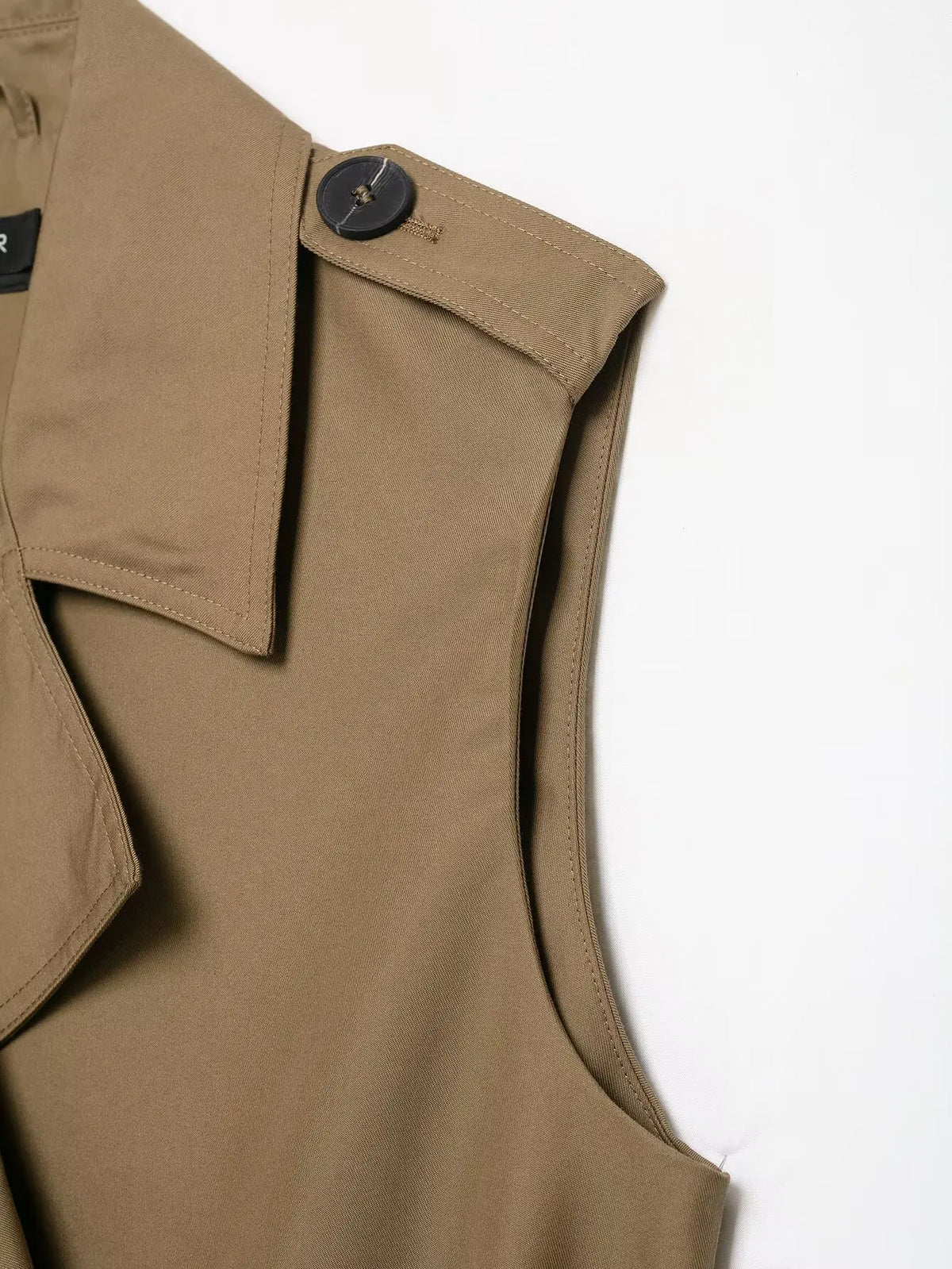 New Slim Fit Cropped Sleeveless Trench Vest Women Khaki Lapel Double Breasted Self Tie Belt Waist Cinching Street Outer Top