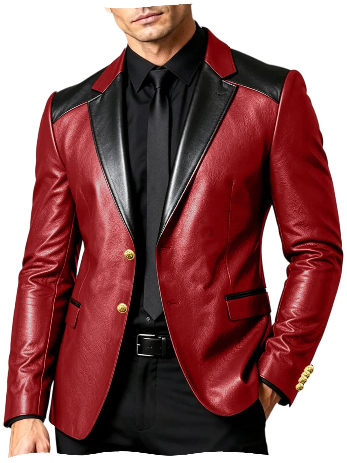 PU Leather Men's Suit Blazer Patchwork Style Wedding Groom Tuxedo Formal Office Prom Jacket High Quality Business Casual Coat