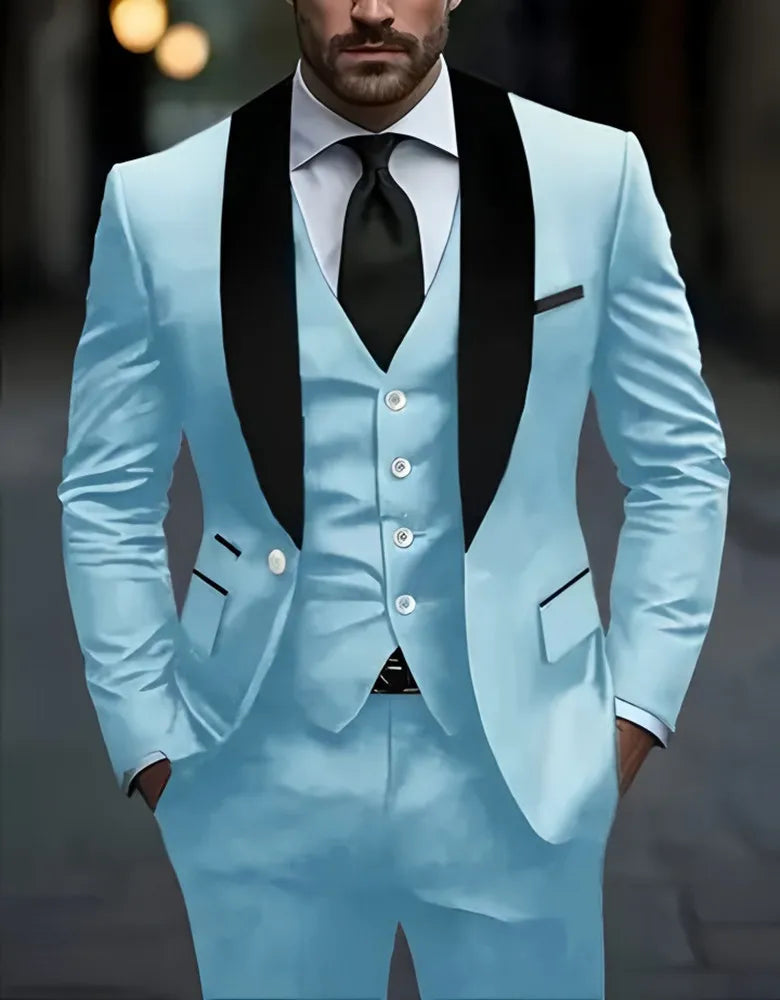 Ensemble de costume habillé pour homme, coupe ajustée, décontracté pour affaires, smoking de mariage, manches longues, revers crantés, marié