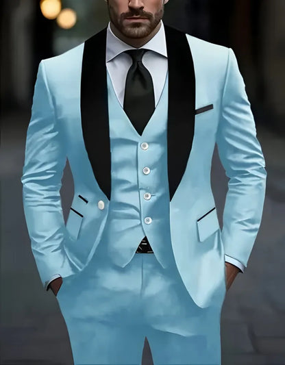 Ensemble de costume habillé pour homme, coupe ajustée, décontracté pour affaires, smoking de mariage, manches longues, revers crantés, marié