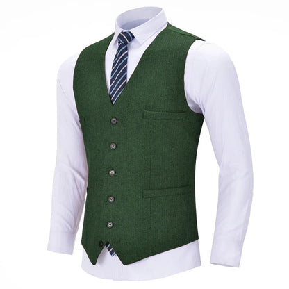 Men's Herringbone Vest Single Breasted Formal Waistcoat for Weddings and Business
