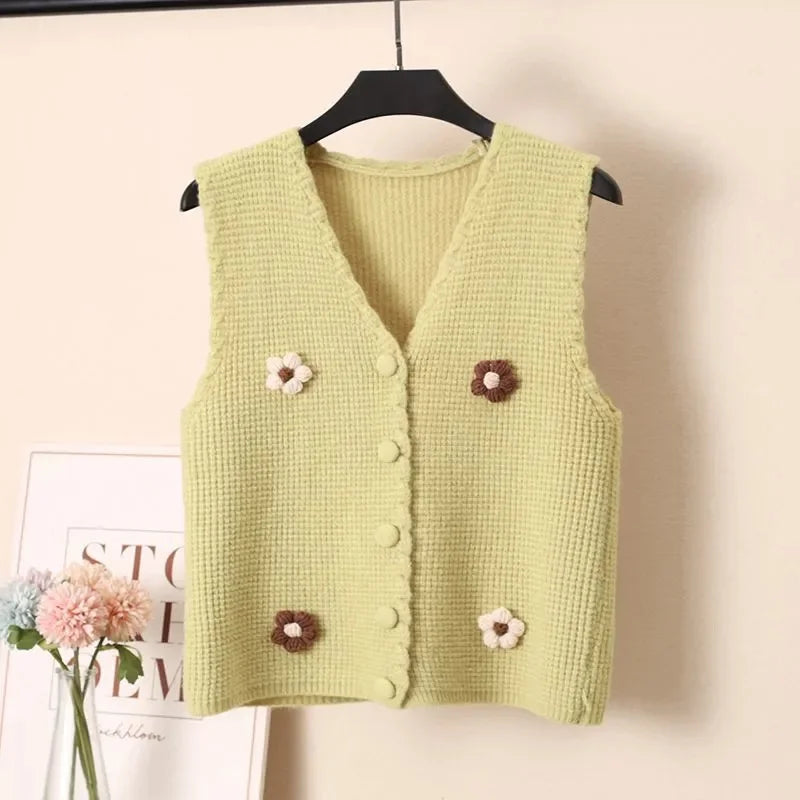 Women Knitted Tank Top Autumn New Sweet And Fresh Short Loose Sleeveless Sweater Cardigan Women's Knitted Vest