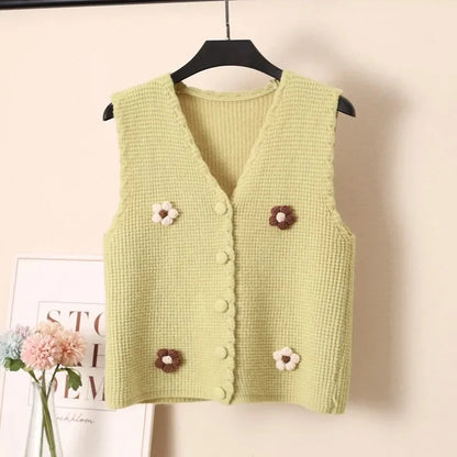 Women Knitted Tank Top Autumn New Sweet And Fresh Short Loose Sleeveless Sweater Cardigan Women's Knitted Vest