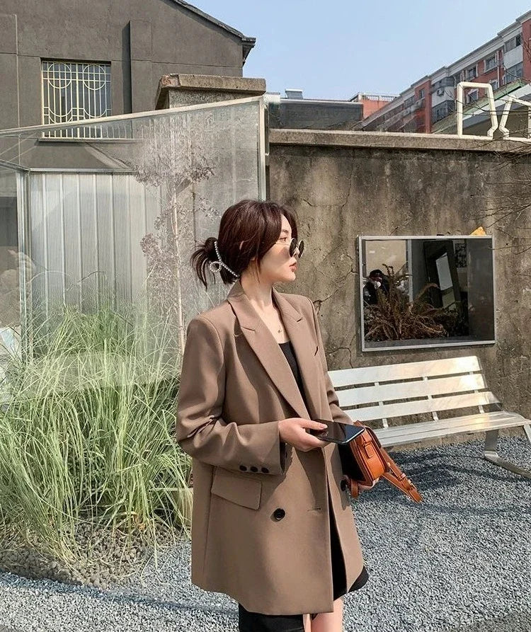 New Arrival 2025 Spring Autumn Women's Korean Loose Blazer Mid Length Solid Color Design Sense Versatile Daily Wear Student Look