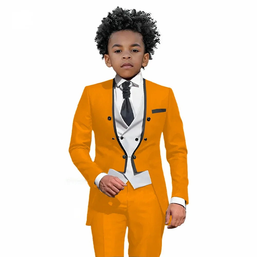2026 Autumn Handsome Wedding Suits 3 Pieces For Kids, Boys Slim Fit Tuxedo Performance Costumes,Formal Blazer Banquet Outfit