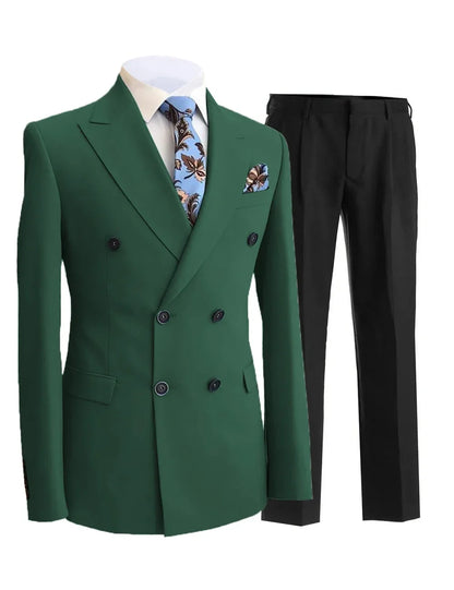 Men Suit 2 Pieces White Double Breasted Peak Lapel Formal For Wedding Groom Banquet Party Business Work Jacket And Black Pants