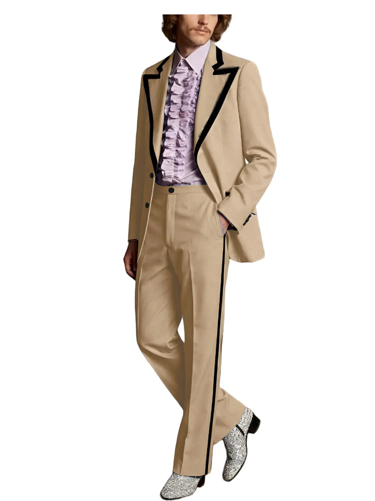 Men's Tuxedo Suit 2-Piece Slim Fit Blazer and Pants Set with Black Velvet Trim for Weddings and Formal Events