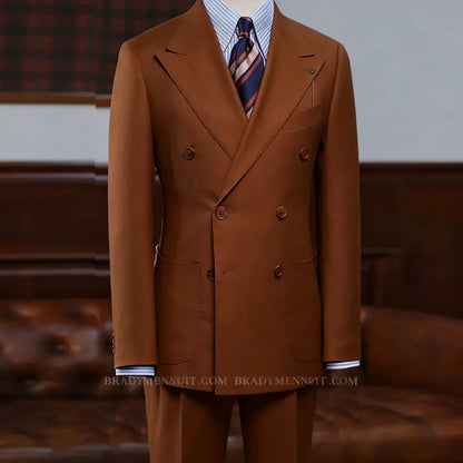 Men's Brown Double Breasted Terno 2-Piece Suit Jacket And Pants Classic Formal Occasion Business Wedding Men Clothing