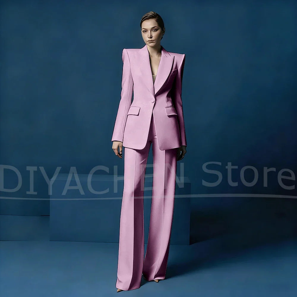 Women's Blazer and Wide-Leg Pants Suit Set Slim Fit One Button Jacket with Peak Lapel Elegant Formal Outfits for Office Party