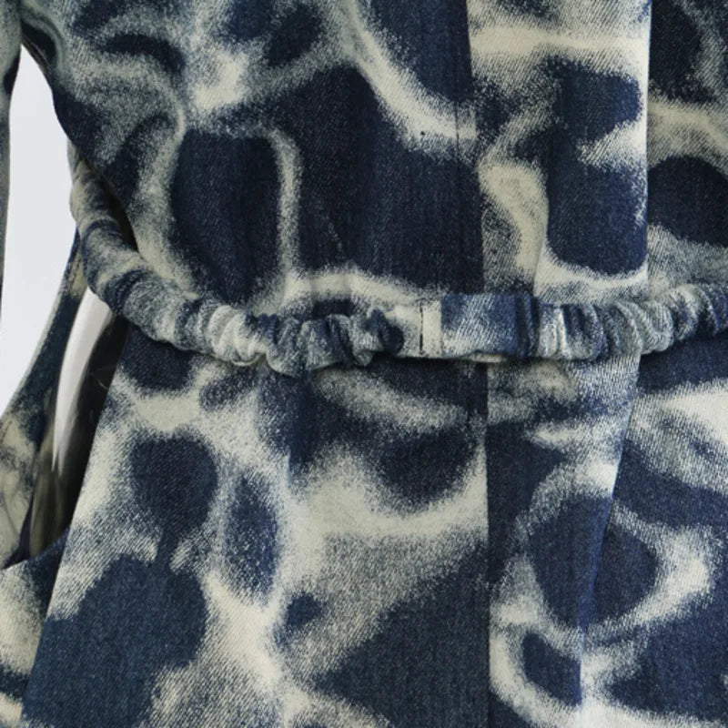 2026 Spring Autumn New Women's Blazer Tie-dye Single Button Pockets Waist Cinching Elegant Coats Retro Denim Jacket HK18495