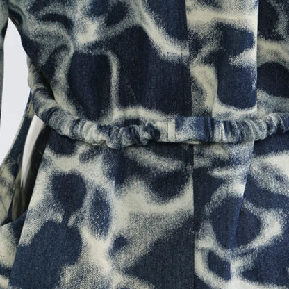 2026 Spring Autumn New Women's Blazer Tie-dye Single Button Pockets Waist Cinching Elegant Coats Retro Denim Jacket HK18495