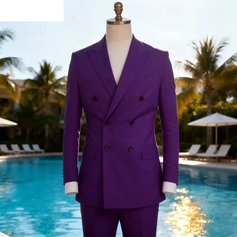 Men's 2-Piece Double Breasted Slim Fit Tuxedo Suit – Formal Wedding & Daily Wear in Multiple Colors