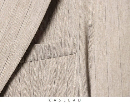 Women Khaki Striped Blazer Jacket Y2k 2000s Vintage Suit Coat Long Sleeve Single Breasted Oversize Outerwear Spring Autumn 2025
