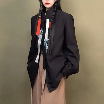 Women Chic Blazer Chinese Style Embroidery Stand Collar Elegant Fashion High Street Trendy Jacket New Spring Autumn HK20319