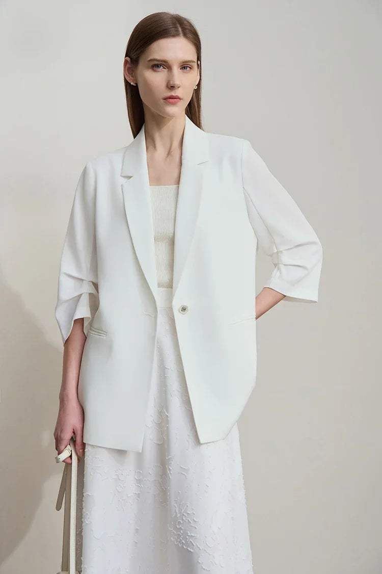 Minimalist Women's Blazer Mujer 2025 Autumn New Solid Loose Seven-quarter Sleeve Lapel Button Commuter Suit Jacket 12512019