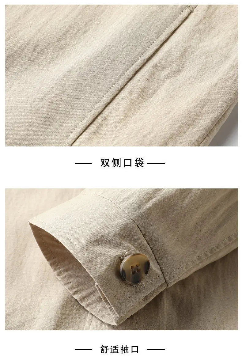 Outdoor Linen Men Jacket Fashionable and Casual for Camping, Fishing, Hiking, Driving and Photography Trips, Lightweight Jacket