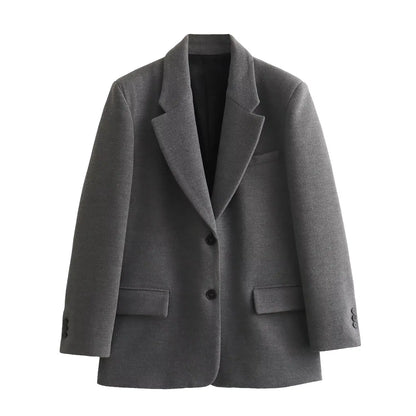 Women's Fashion Versatile Lapel Single Breasted Blazer With Shoulder Pads Female High Street Casual Long Sleeve Jacket Mujer