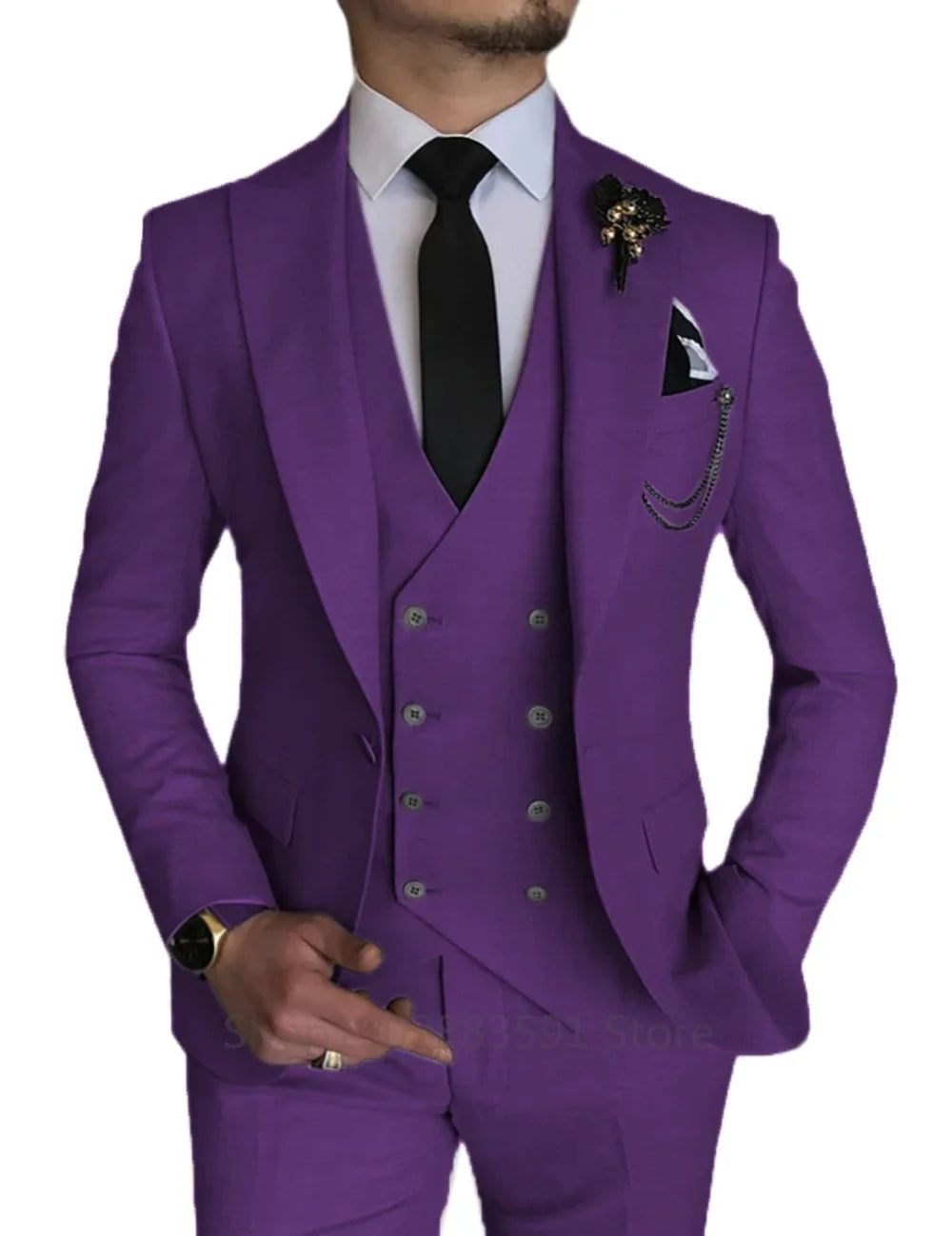 Men's 3 Piece Blazer+Vest+Pant Wedding Dress Suits Slim Fit Lapel Tuxedos Party Leisure Formal Male Suit For Groomsman Suits