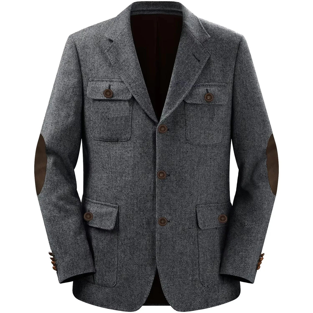 Autumn Winter Multi-Pocket Hunting Jacket Herringbone Tweed Men's Sporty Formal Blazers Suit Vintage Elegance Menswear 2025 NEW