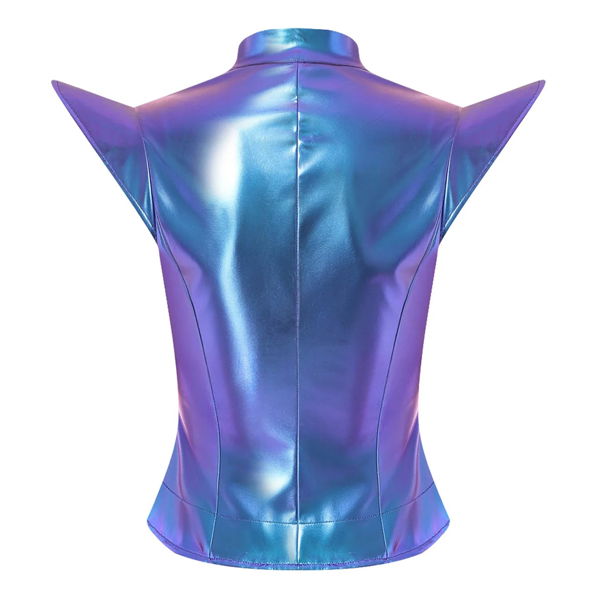 Womens Front Zipper Vest Tank Top Wet Look PU Leather Crop Top Metallic Glossy Rave Party Clubwear Costume Steampunk Waistcoat