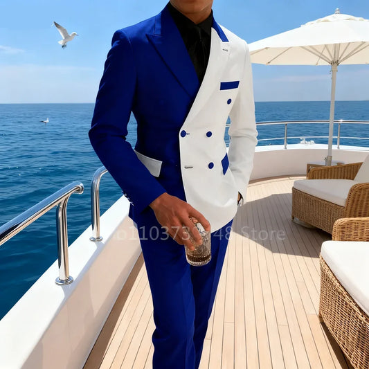 Slim Fit Wedding Tuxedo for Men Peak Lapel Double Breasted Blazer Suit Formal Business Groomsmen Smoking Outfit Wedding Attire