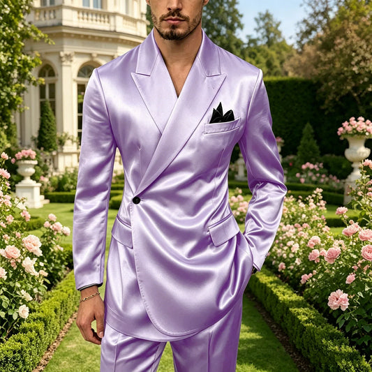 Men's Satin 2-Piece Slim Fit Suit for Wedding, Prom, and Formal Occasions