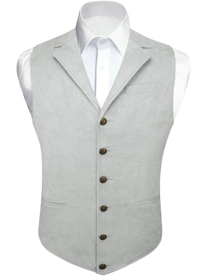 Men's Faux Suede Waistcoat – Single Breasted Slim Fit Formal Vest for Weddings & Business