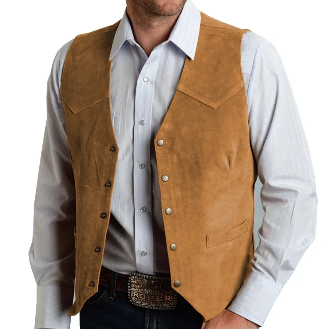 Men's Vest Slim Fit Suede Leather Waistcoat for Business and Banquet