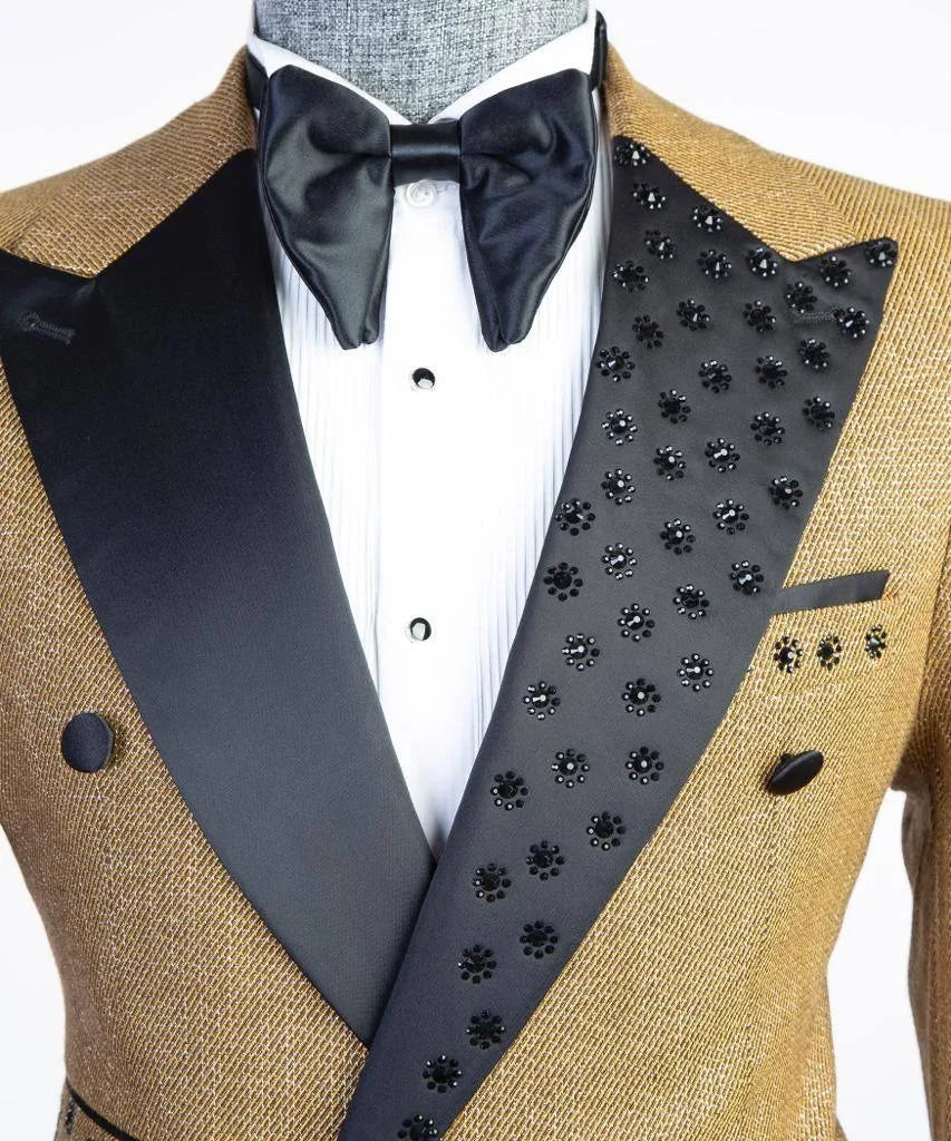 Modern Men's Suits Peaked Lapel Beads 2 Pieces Blazer Pants Business Formal Work Wedding Groom Tuxedo Customized Costume Homme