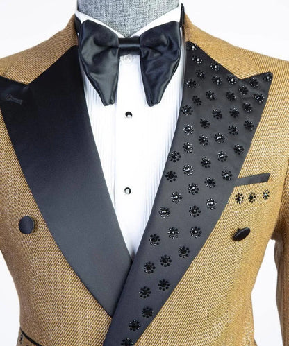 Modern Men's Suits Peaked Lapel Beads 2 Pieces Blazer Pants Business Formal Work Wedding Groom Tuxedo Customized Costume Homme