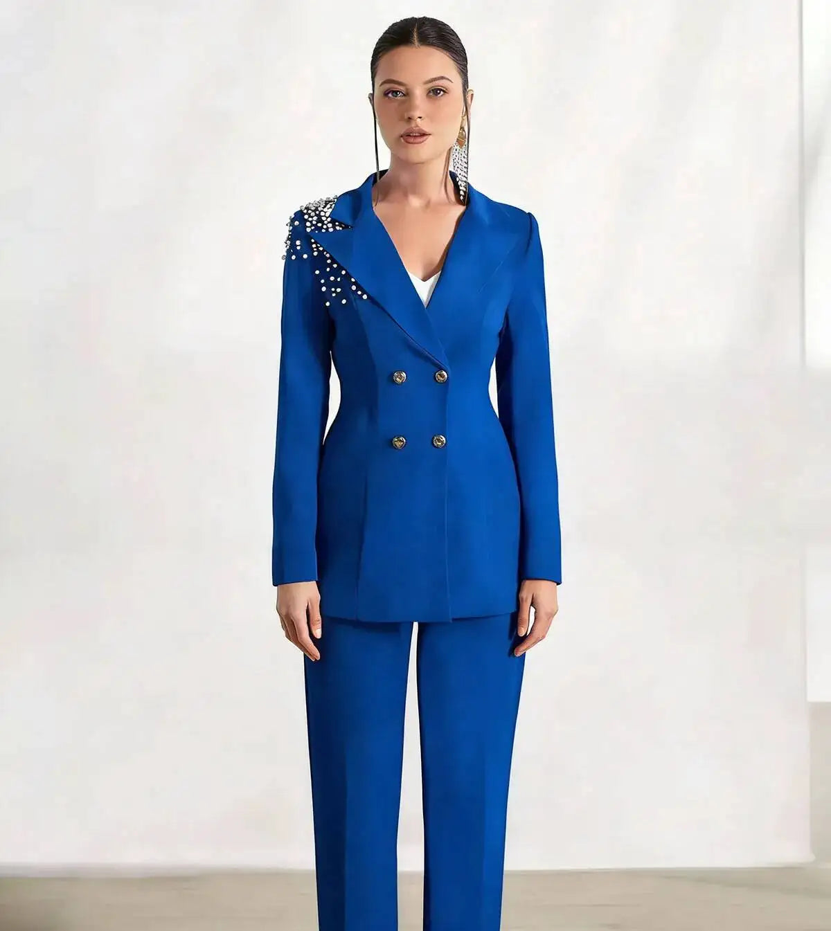 Classic Blazer 2 Pieces Suits Plus Size Pearls Double Breasted Women Wedding Guest Mother Set Customized Party Office Outfit