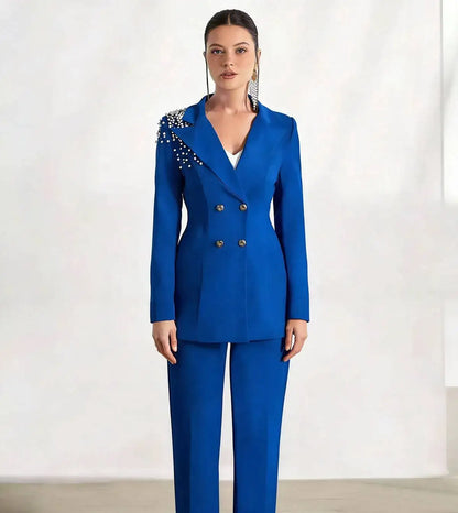 Classic Blazer 2 Pieces Suits Plus Size Pearls Double Breasted Women Wedding Guest Mother Set Customized Party Office Outfit