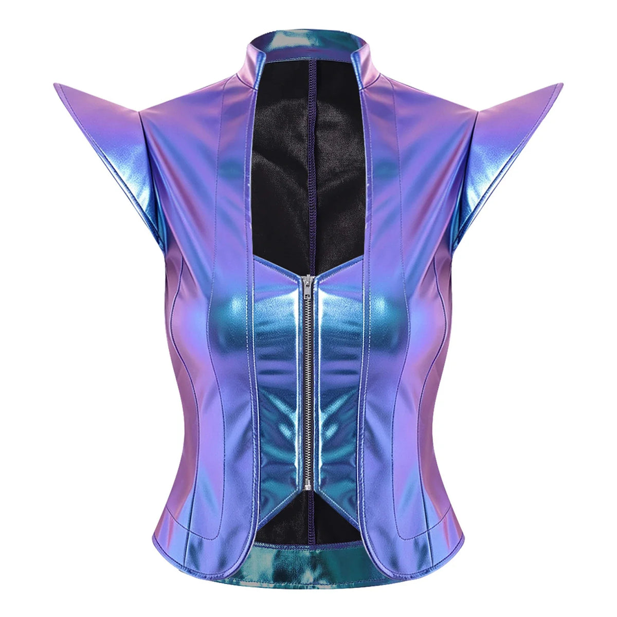Womens Front Zipper Vest Tank Top Wet Look PU Leather Crop Top Metallic Glossy Rave Party Clubwear Costume Steampunk Waistcoat