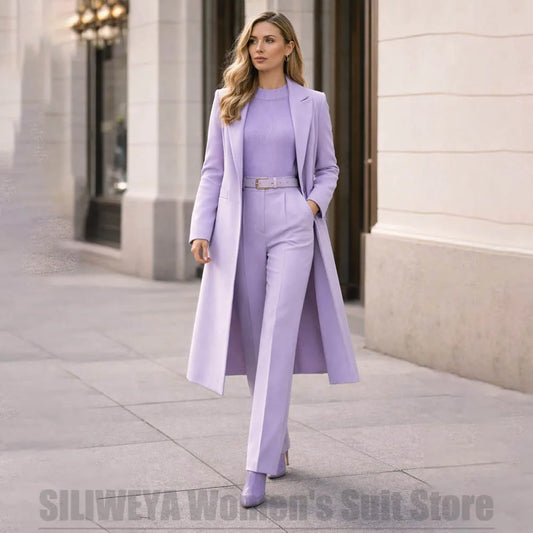 Women's Lavender 2 Piece Suit Single Breasted Long Blazer with Pants Formal Business Casual Office Wedding Party Prom Lady Suits