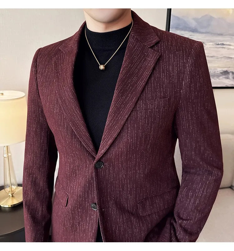 New Fashion Meteor Striped Suit Jacket High Quality Men's Slim Fit Business Formal Social Prom Party Casual Tuxedos 5XL-M