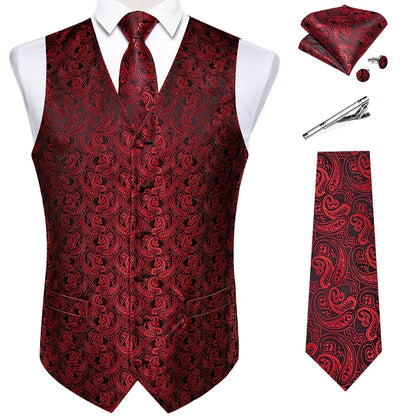 Men's Suit Vest Set with Tie, Handkerchief & Cufflinks for Wedding & Banquet