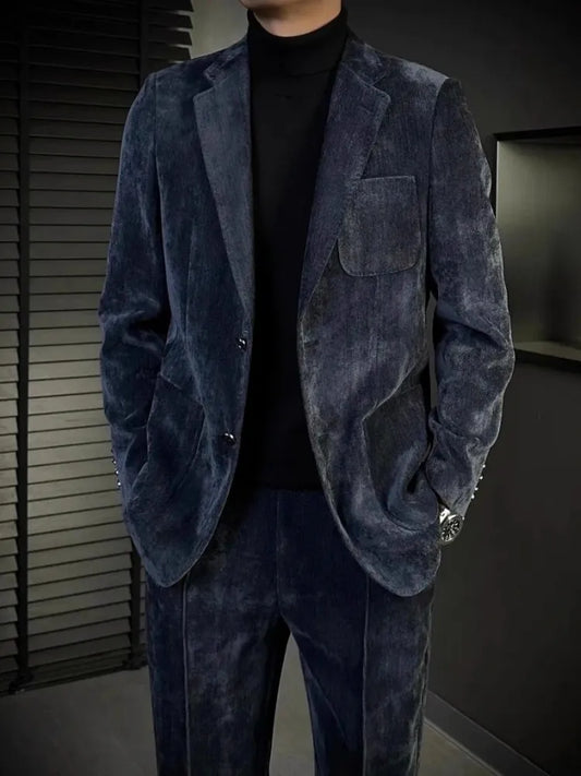 Autumn Winter Men Suits Sets Single Breasted Business Blazers Jacket Two Piece Set Slim Fit Party Coat Full Length Pant Outfits