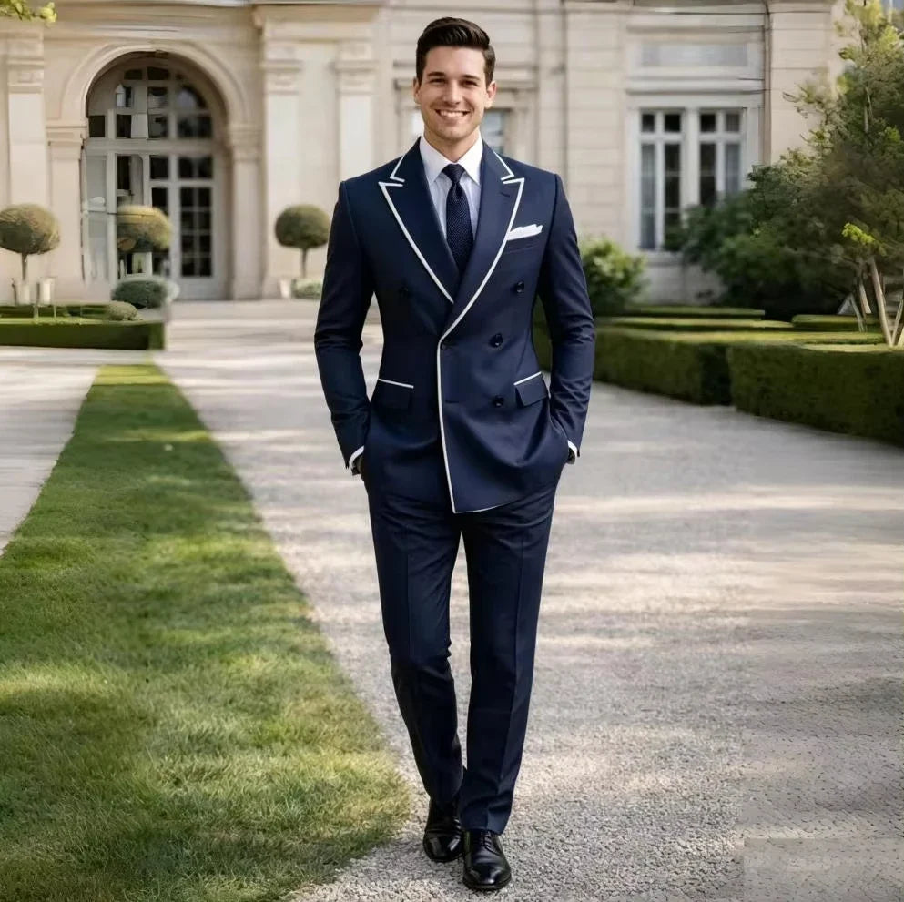 Men Suits 2 Pieces Blazer Pant Set for Groom Prom Formal Double Breasted Wedding Tuxedo Slim Fit Party Suit for Men