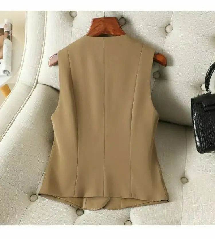 Women's Streetwear Fashion Double Breasted Suit Vest Casual Elegant Short Vest Office Ladies Waistcoat Female Sleeveless Jacket