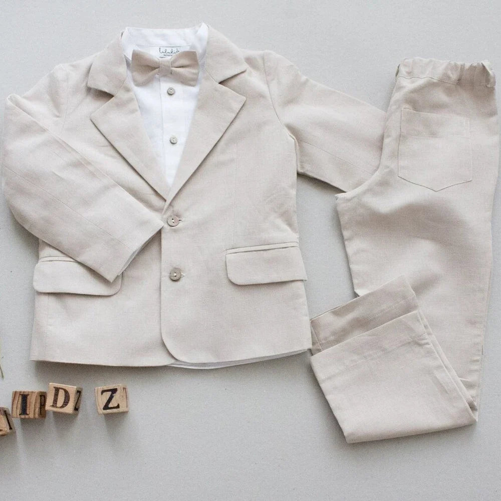 Chic Linen Boy Suits Wedding Party Homecoming Outfits Fashion Notch Lapel Single Breasted Casual Sports Formal Kids Clothes