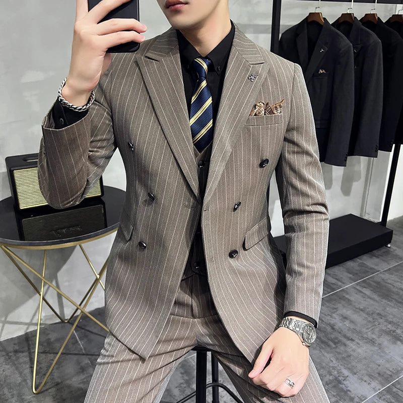 Men's Classic Striped 3-Piece Suit for Wedding, Business & Formal Occasions