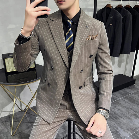 Men's Classic Striped 3-Piece Suit for Wedding, Business & Formal Occasions