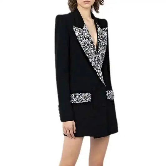 Trendy Fashion Women's Tide Handmade Gorgeous Blazer Heavy Industry Nail Bead Inlaid Diamond Slim Medium Length Coats H2699