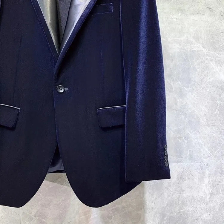 High Quality Autumn Business Men Banquet Formal Suit Slim Fit Velvet Blazer Jacket Pants Two Piece Set Groom Wedding Dress Suits