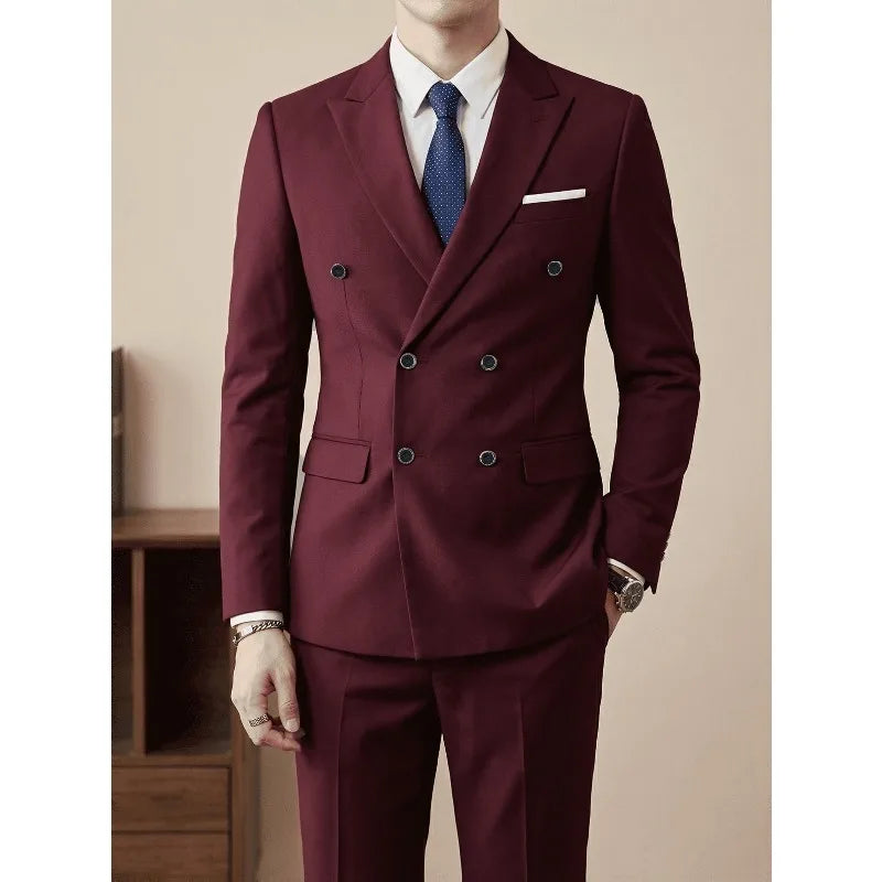 Costume Homme Slim Fit 2 Pièces Croisé, Ensemble Blazer & Pantalon pour Affaires, Mariage, Bal, Tuxedo