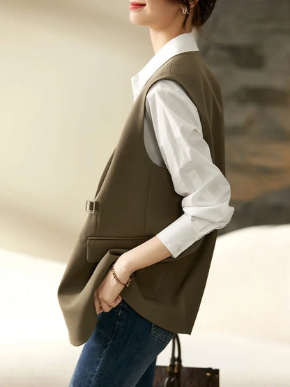 Elegant Waistcoat for Women 2024 Spring Office Wear Fashion Jacket Vest Sleeveless Straight V-neck Blazer 161JA6877X